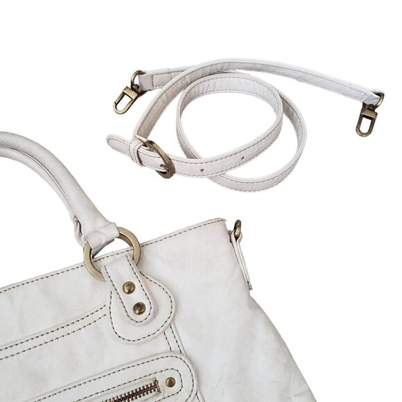 Vintage Anne Klein Cream Leather Studded Tote Bag With Shoulder Strap - Picture 6 of 15